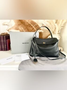 BALENCIAGA | Rodeo Black Leather Slouch Top Handle Shoulder Bag 2024 LARGE